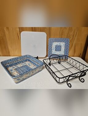 The Temptations Old World Blue 2.5qt Square Baking Dish Casserole 4 pc Set